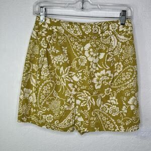 Maeve Anthropologie Floral Print Chartreuse And White Shorts Size US 2, Pockets
